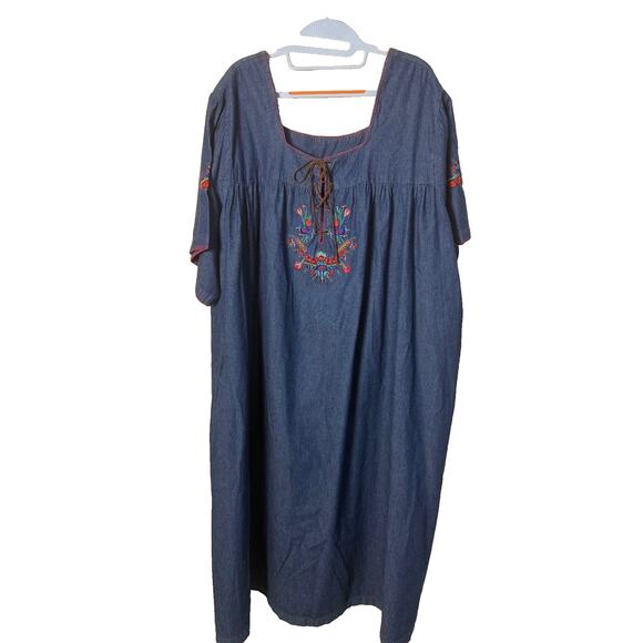 Capistrano Denim Embroidered 5X Patio Lounge Lace-up Dress Pockets Casual - Picture 1 of 10